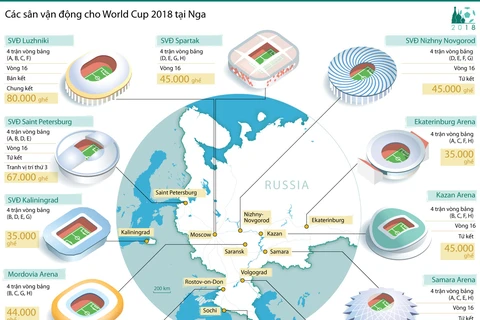 [Infographics] Danh sách 12 sân vận động tổ chức World Cup 2018