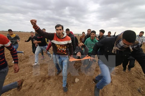 Người dân Palestine biểu tình tại Dải Gaza ngày 7/12. (Nguồn: THX/TTXVN)