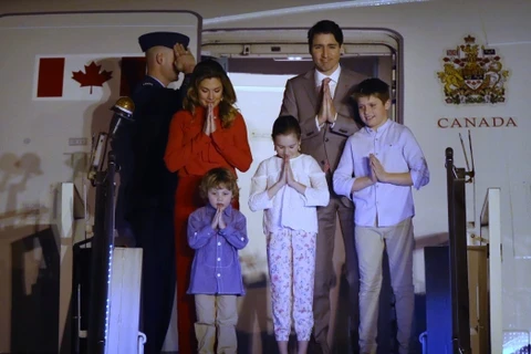 Thủ tướng Canada Justin Trudeau và gia đình trong chuyến thăm Ấn Độ. (Nguồn: AP)