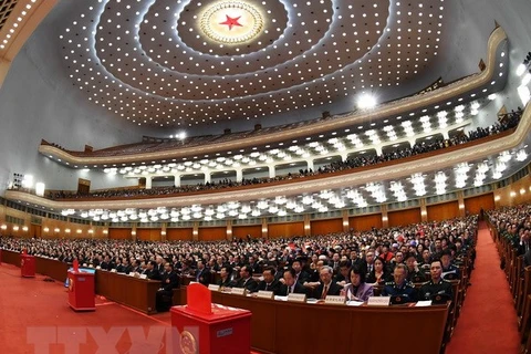 Toàn cảnh phiên họp toàn thể thứ 3, Kỳ họp thứ nhất Quốc hội Trung Quốc khóa XIII tại Bắc Kinh. (Nguồn: THX/ TTXVN)