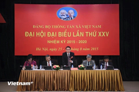 Tổng Giám đốc Thông tấn xã Việt Nam Nguyễn Đức Lợi phát biểu tại Đại hội. (Ảnh: Minh Sơn/Vietnam+)