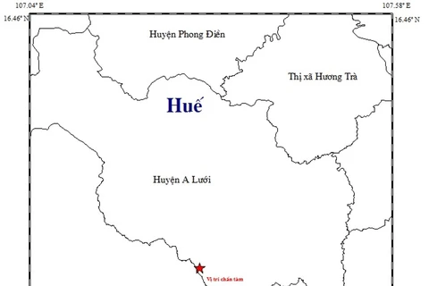 Trận động đất xảy ra tại khu vực huyện A Lưới, tỉnh Thừa Thiên-Huế. (Nguồn: Viện Vật lý địa cầu)