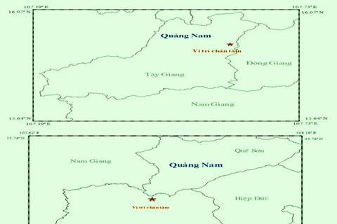 Hai trận động đất vừa xảy ra tại các huyện miền núi tỉnh Quảng Nam. (Nguồn: Viện VLĐC)