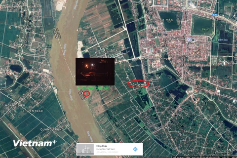 Vị trí các tàu hút cát trái phép ven sông Hồng, tại thành phố Hưng Yên. (Nguồn: Google Map)