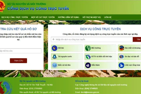 Hệ thống dịch vụ công trực tuyến của Bộ Tài nguyên và Môi trường. (Nguồn: monre.gov.vn)