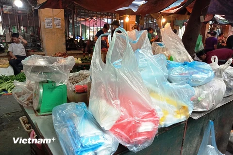 Túi nilon đã trở thành thói quen tiêu dùng hàng ngày của mọi gia đình. (Ảnh: Hùng Võ/Vietnam+)