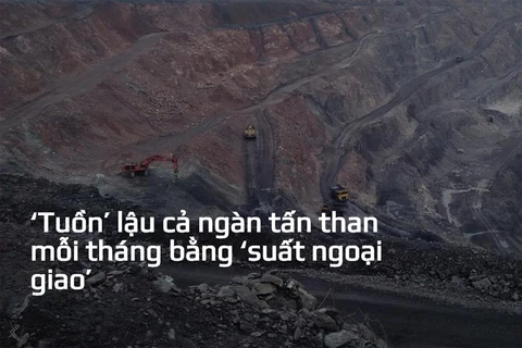 Hoạt động tuồn bán than trái phép diễn ra rầm rộ ở xung quanh Mỏ than Khánh Hòa, Thái Nguyên. (Ảnh: P.V/Vietnam+)