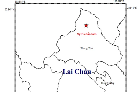 Bản đồ chân tấm trận động đất độ lớn 3,8 xảy ra tại huyện Phong Thổ, tỉnh Lai Châu. (Nguồn: Viện VLĐC)