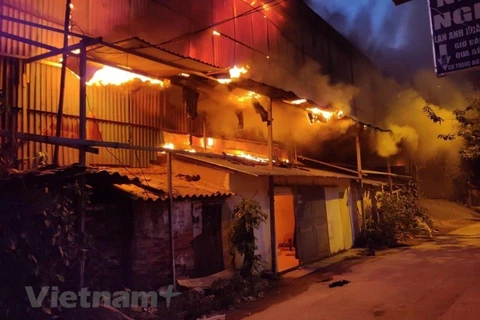 Hiện trường vụ cháy Rạng Đông, tại phường Hạ Đình, quận Thanh Xuân, Hà Nội. (Nguồn ảnh: Vietnam+) 