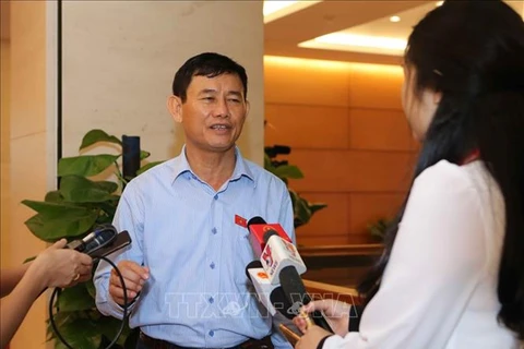 Đại biểu Nguyễn Ngọc Phương (Quảng Bình) chia sẻ bên hành lang Quốc hội. Ảnh: Doãn Tấn/TTXVN