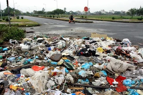 Bãi rác tự phát trên đường vành đai phía Nam, đoạn qua địa phận xã Vũ Chính, thành phố Thái Bình. (Ảnh Thế Duyệt/TTXVN)