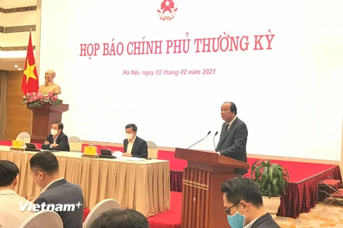 Bộ trưởng Mai Tiến Dũng chia sẻ tại buổi Họp báo Chính phủ thường kỳ. (Ảnh: PV/Vietnam+)
