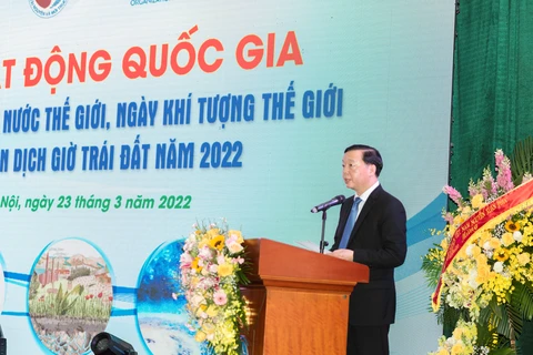 Bộ trưởng Trần Hồng Hà phát biểu tại buổi lễ. (Ảnh: Hùng Võ/Vietnam+)