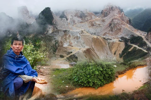 Hoạt động khai thác tài nguyên khoáng sản khiến núi đồi tan hoang, gây hại môi trường, ô nhiễm nguồn nước ở huyện Quỳ Hợp, tỉnh Nghệ An. (Ảnh: PV/Vietnam+)