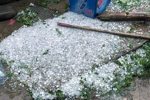 Mưa đá, gió lốc, sét gây nhiều thiệt hại ở vùng cao Sơn La trong ngày 29/3/2024. (Ảnh: TTXVN phát)