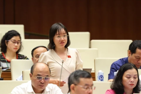 Đại biểu Quốc hội tỉnh Nghệ An Thái Thị An Chung phát biểu. (Ảnh: Văn Điệp/TTXVN)