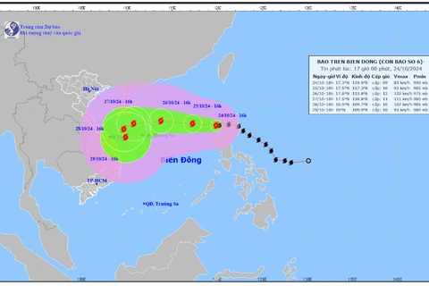 Hình ảnh về hướng di chuyển của cơn bão số 6. (Nguồn: Tổng cục Khí tượng Thủy văn)