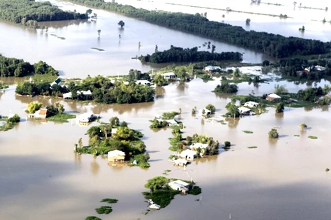 Lũ lụt nghiêm trọng tại đồng bằng sông Cửu Long do biến đổi khí hậu. (Ảnh: TTXVN)