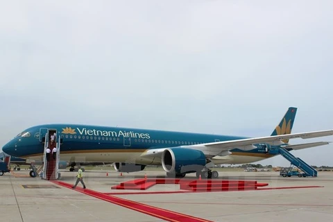Máy bay thế hệ mới A350-900 XWB đầu tiên của Vietnam Airlines. (Ảnh: Việt Hùng/Vietnam+)