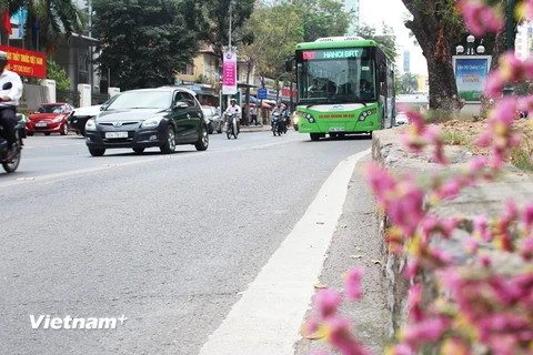 Tuyến buýt nhanh BRT 01 Kim Mã-Yên Nghĩa được đưa vào khai thác. (Ảnh: Thi Uyên)
