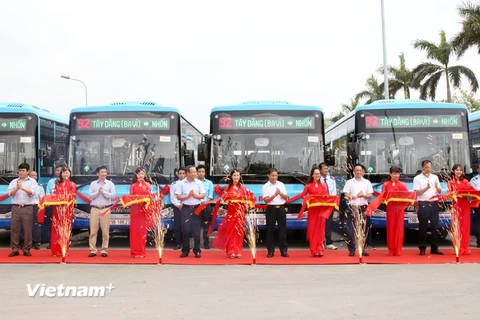 Tổng công ty Vận tải Hà Nội đã chính thức khai trương 3 tuyến buýt 91, 92 và 100. (Ảnh: Doãn Đức/Vietnam+)