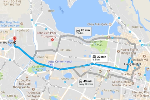 Lộ trình đường đi của du khách nước ngoài bị tài tế taxi “chặt chém”. (Ảnh: Googlemap)