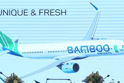 Bộ nhận diện thương hiệu của hãng hàng không Bamboo Airways. (Ảnh: Việt Hùng/Vietnam+)