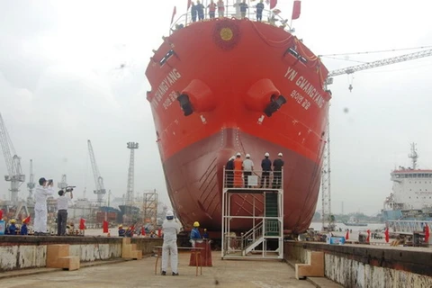 Tàu dầu, hóa chất trọng tải 6.500 tấn được xuất khẩu sang Hàn Quốc đã chính thức được hạ thủy. (Ảnh: SBIC cung cấp)