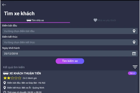 Phần mềm ứng dụng gọi xe Vihago dành cho xe khách và xe buýt nội tỉnh. (Ảnh: Việt Hùng/Vietnam+)