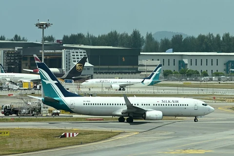 Máy bay Boeing 737 MAX tại sân bay quốc tế ở Singapore ngày 12/3/2019. (Ảnh: AFP/TTXVN)