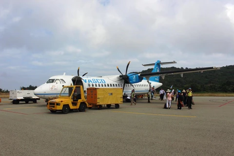 Máy bay ATR72 của hãng hàng không VASCO khai thác đến sân bay Côn Đảo. (Ảnh: Việt Hùng/Vietnam+)