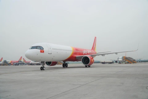 Vietjet vừa tiếp nhận dòng máy bay Airbus thế hệ mới A321neo ACF (Airbus Cabin Flex) 240 ghế đầu tiên trên thế giới. (Ảnh: CTV/Vietnam+)