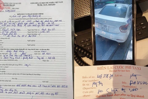 Biên bản xử phạt xe taxi chặt chém du khách nước ngoài. (Ảnh: CTV/Vietnam+)
