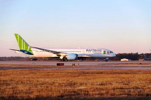 Chiếc máy bay thân rộng Boeing 787-9 Dreamliner đầu tiên của hãng hàng không Bamboo Airways. (Ảnh: CTV/Vietnam+)
