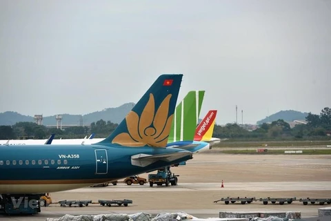 Máy bay của các hãng hàng không tại sân bay Nội Bài. (Ảnh: Hoàng Anh/Vietnam+)