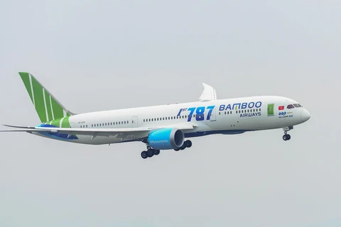 Máy bay thân rộng hiện đại Boeing 787-9 Dreamliner của Bamboo Airways được sử dụng để bay thẳng tới Mỹ. (Ảnh: CTV/Vietnam+)
