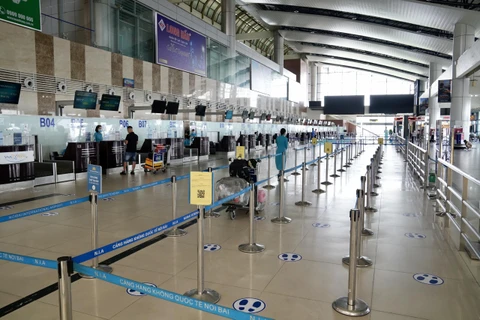 Sản lượng vận chuyển hàng không tại Cảng hàng không quốc tế Nội Bài đang ở điểm đáy tính từ đầu năm 2021 do ảnh hưởng của dịch COVID-19. (Ảnh: CTV/Vietnam+)