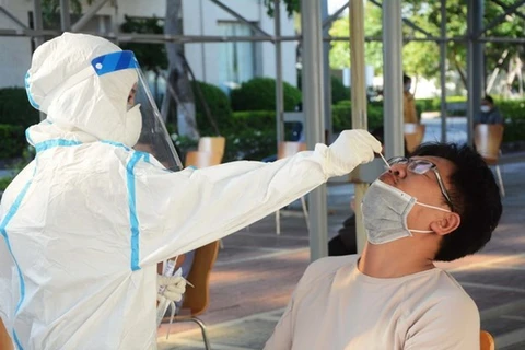 Nhân viên y tế lấy mẫu xét nghiệm SARS-CoV-2. (Ảnh: Văn Dũng/TTXVN)