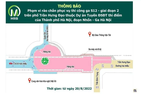 Kế hoạch rào đường, phân luồng đảm bảo giao thông phục vụ thi công ga S12 - giai đoạn 2 (trên phố Trần Hưng Đạo) thuộc dự án đường sắt đô thị Nhổn-ga Hà Nội.