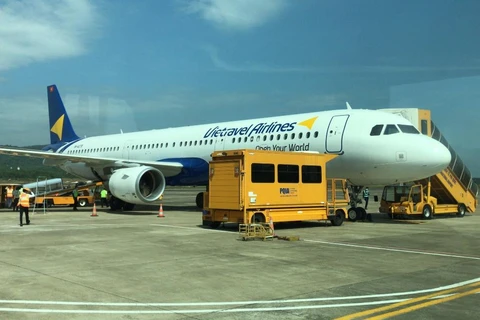 Máy bay của Hãng hàng không Vietravel Airlines tại sân bay Thành phố Hồ Chí Minh. (Ảnh: Việt Hùng/Vietnam+)