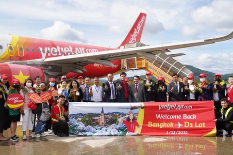 Vietjet Thái Lan vừa mở lại đường bay thẳng duy nhất kết nối Đà Lạt với Bangkok của Thái Lan. (Ảnh: CTV/Vietnam+)