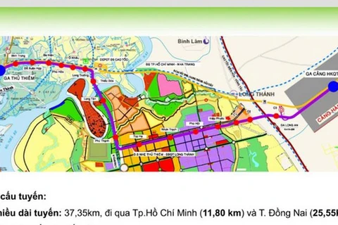 Sơ đồ tuyến đường sắt Thủ Thiêm-Long Thành có chiều dài gần 37,5km. (Ảnh: H.M)