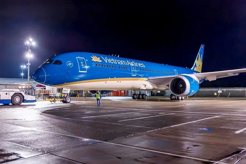 Máy bay của hãng hàng không Vietnam Airlines tại sân bay quốc tế Nội Bài. (Ảnh: PV/Vietnam+)