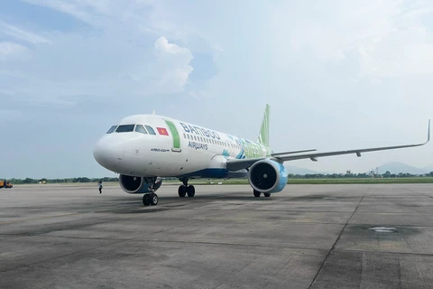 Dòng máy bay Airbus A320NEO của Bamboo Airways khai thác đường bay thẳng đầu tiên kết nối Hà Nội-Lệ Giang. (Ảnh: PV/Vietnam+)