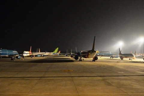 Máy bay của các hãng hàng không tại Cảng Hàng không Quốc tế Nội Bài. (Ảnh: CTV/Vietnam+)