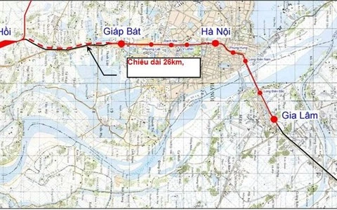 Sơ đồ hướng tuyến đường sắt đô thị số 1 đoạn Yên Viên-Ngọc Hồi.