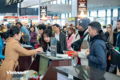 Sân bay Nội Bài đón hơn 100.000 khách trong ngày cao điểm Tết Giáp Thìn. (Ảnh: PV/Vietnam+)