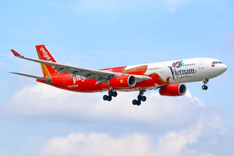 Máy bay của Hãng hàng không Vietjet Air sử dụng để khai thác các chuyến bay thẳng đến Australia. (Ảnh: PV/Vietnam+)