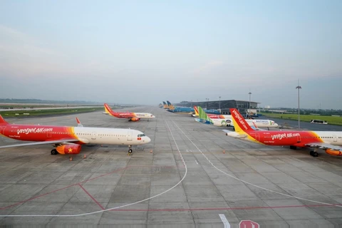 Máy bay của các hãng hàng không Việt Nam tại Sân bay Quốc tế Nội Bài. (Ảnh: PV/Vietnam+)