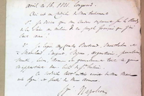 Một phần bản sao di chúc của Hoàng đế Napoleon. (Nguồn: AP)